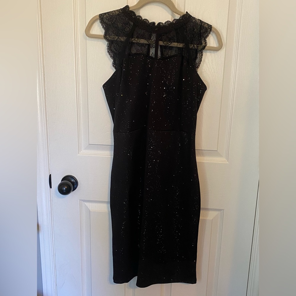 Chicme Women’s Black/Silver Sparkle Lace Bodice Sleeveless  Cocktail Dress SzXL